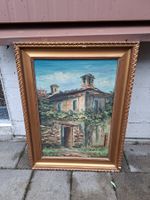 Ölgemälde "Haus in Italien" von F. Busnelli, mit Rahmen.