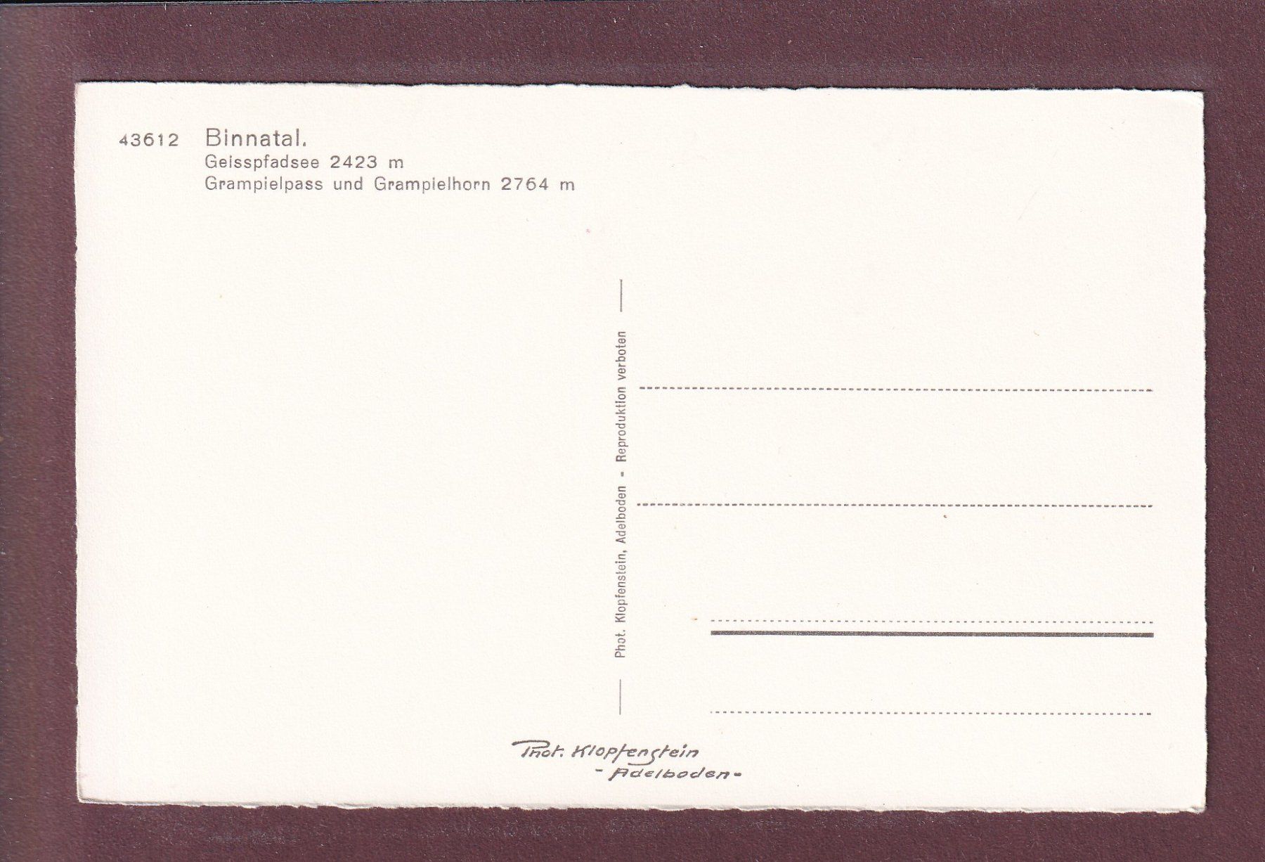 Cartes postales: BINNATAL - Geisspfadsee – D'occasion à Pully par nicecards 1