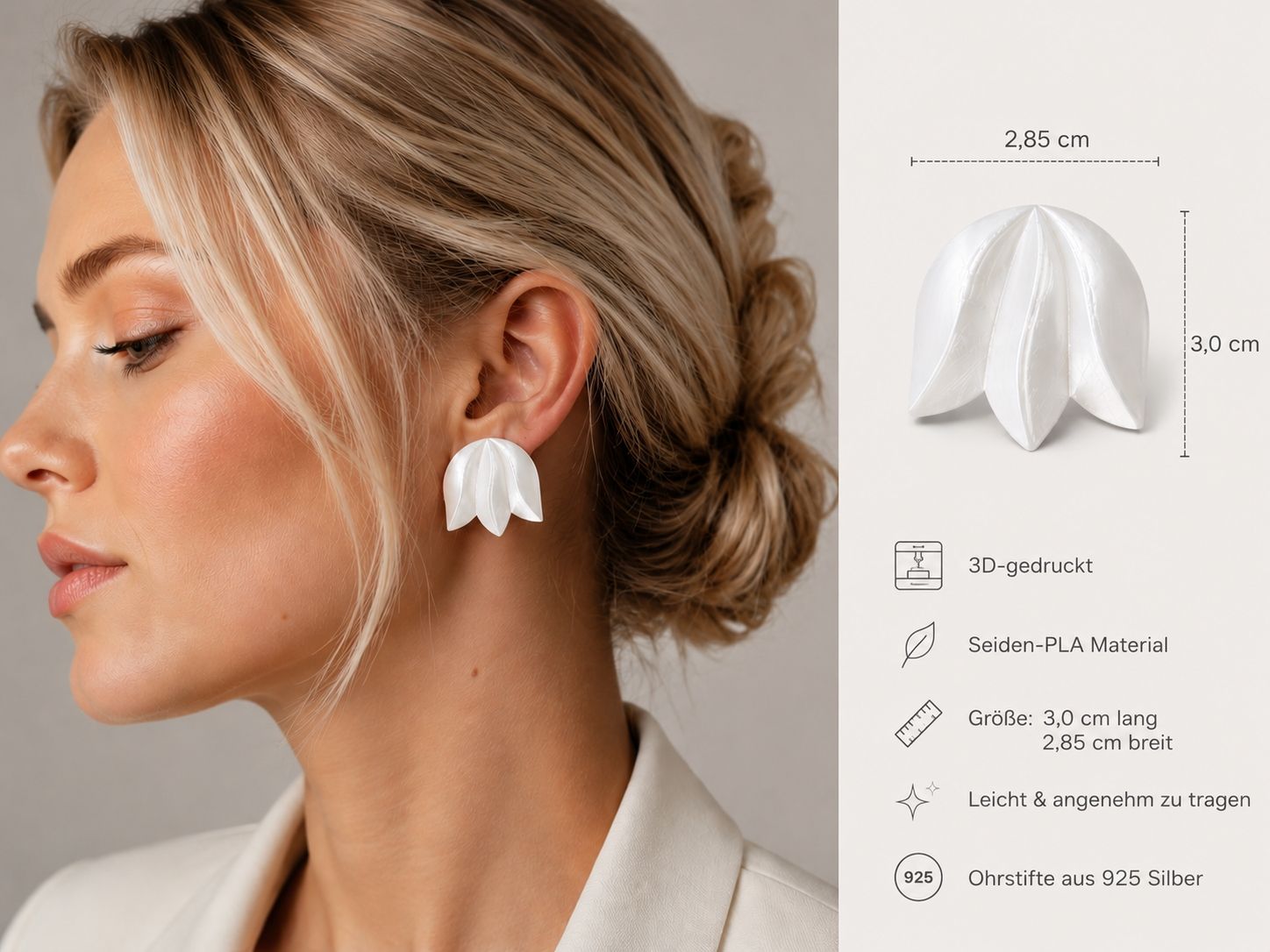 Orecchini pendenti & Orecchini a lobo: 3D-gedruckte Statement-Ohrstecker im Tulpen-Design  – Nuovo e nell'imballaggio originale da Romanshorn venduto da mololo
