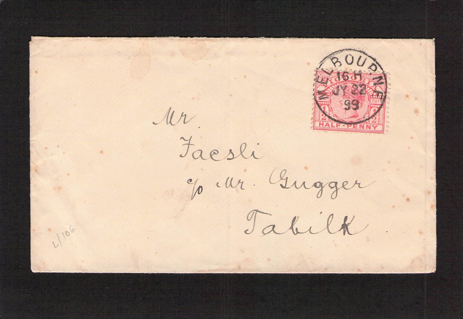 Alle Briefmarken: Australien , Melbourne - Tabilk , gelaufen 1899 – Gebraucht aus Reichenburg von Pipo-67