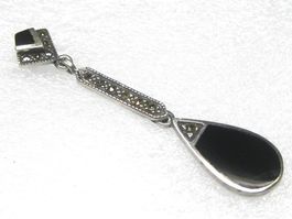 Antik 1 Ohrring Ohrhänger einzeln Silber 925 Onyx Markasiten