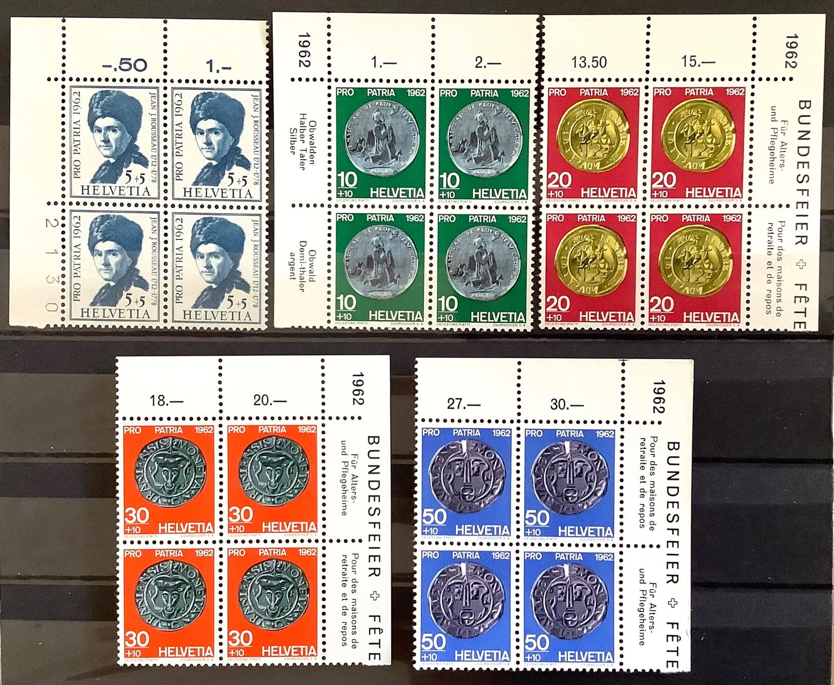 Alle Briefmarken: 1962 / Pro Patria im Viererblock Postfrisch ** mit Eckrand – Neu (gemäss Beschreibung) aus Liestal von Skunk02