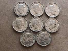 Lot mit 8 Stk. 20 Rp.  ( 1929/30/31/32/33/34/38/38 )