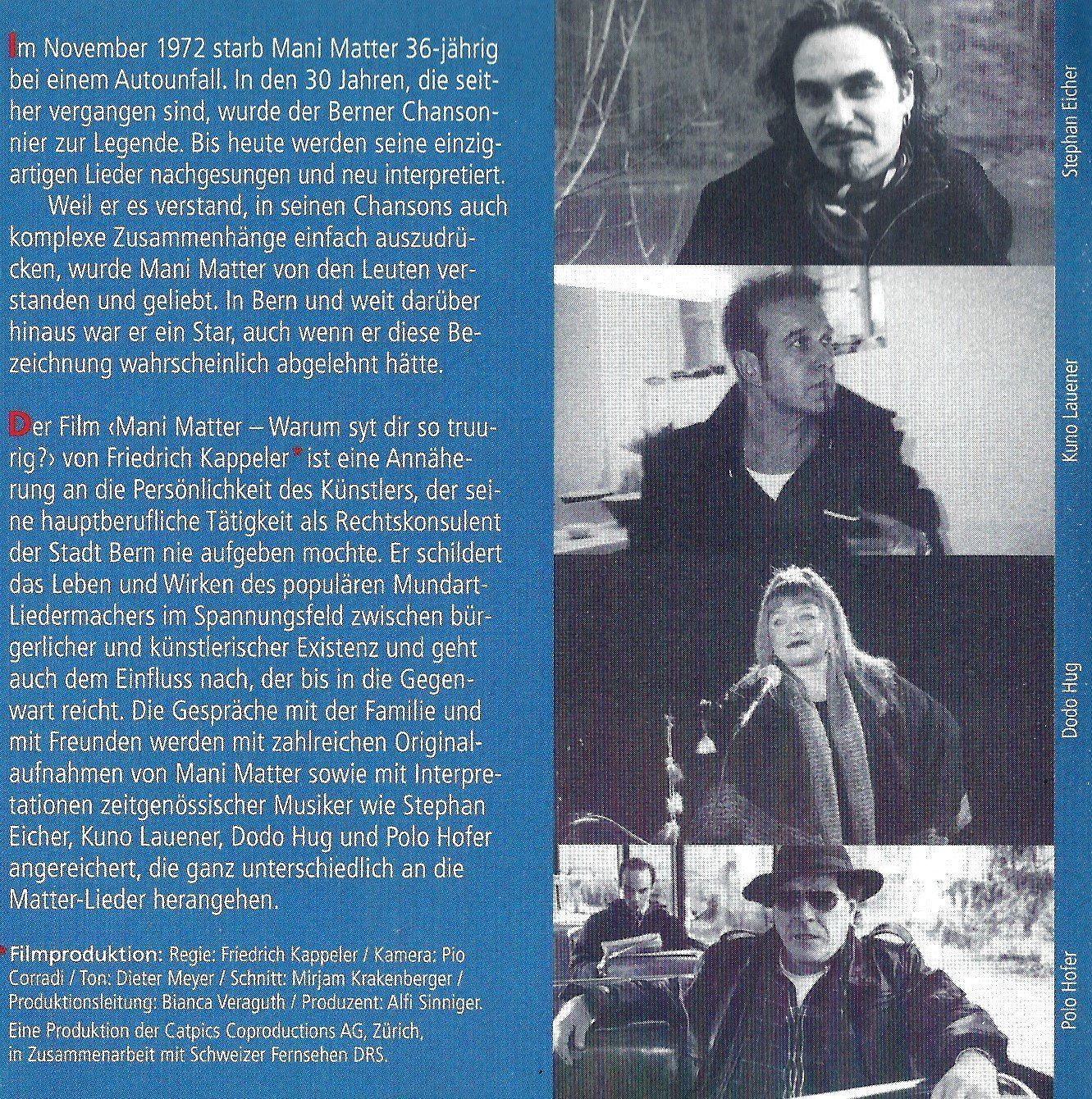 CD: Mani Matter WARUM SYT DIR SO TRUURIG CD – Usato da Kandergrund venduto da Sososo 3