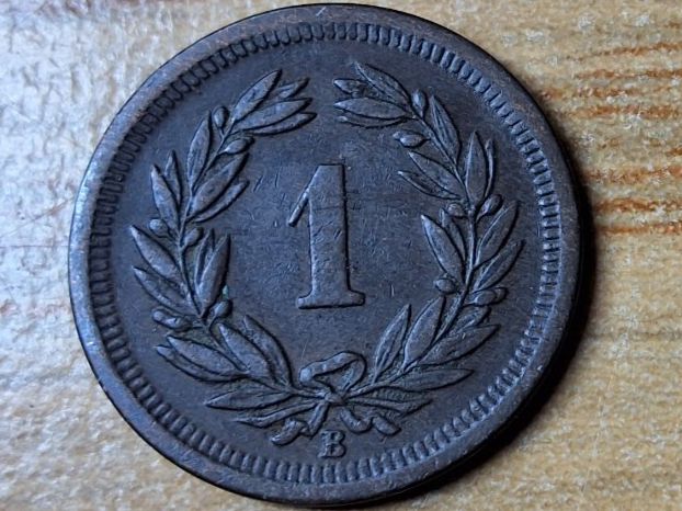 Tutti le monete: 1 Rappen 1877 - SELTEN! – Usato da Münchenstein venduto da purbach1 3