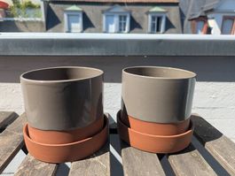 2x schlichter Blumentopf, terracotta, glasiert