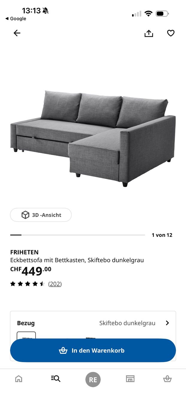 Ikea Divani: Ikea Ecksofa Bettfunktion & Stauraum dunkelgrau gut erhalten – Usato da Zürich venduto da RBol29 1
