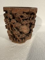 Vase asiatique en bois sculpté à la main, vintage