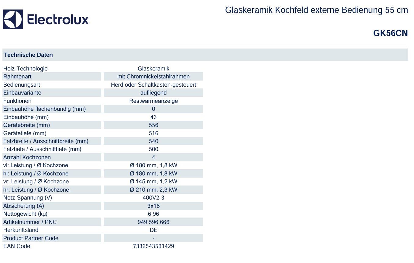 Electrolux Cucine: 040 Electrolux EH6GL40XCN Herd mit GK56CN Elektrokochfeld – Nuovo (secondo la descrizione) da Derendingen venduto da Meisterstuecke 3