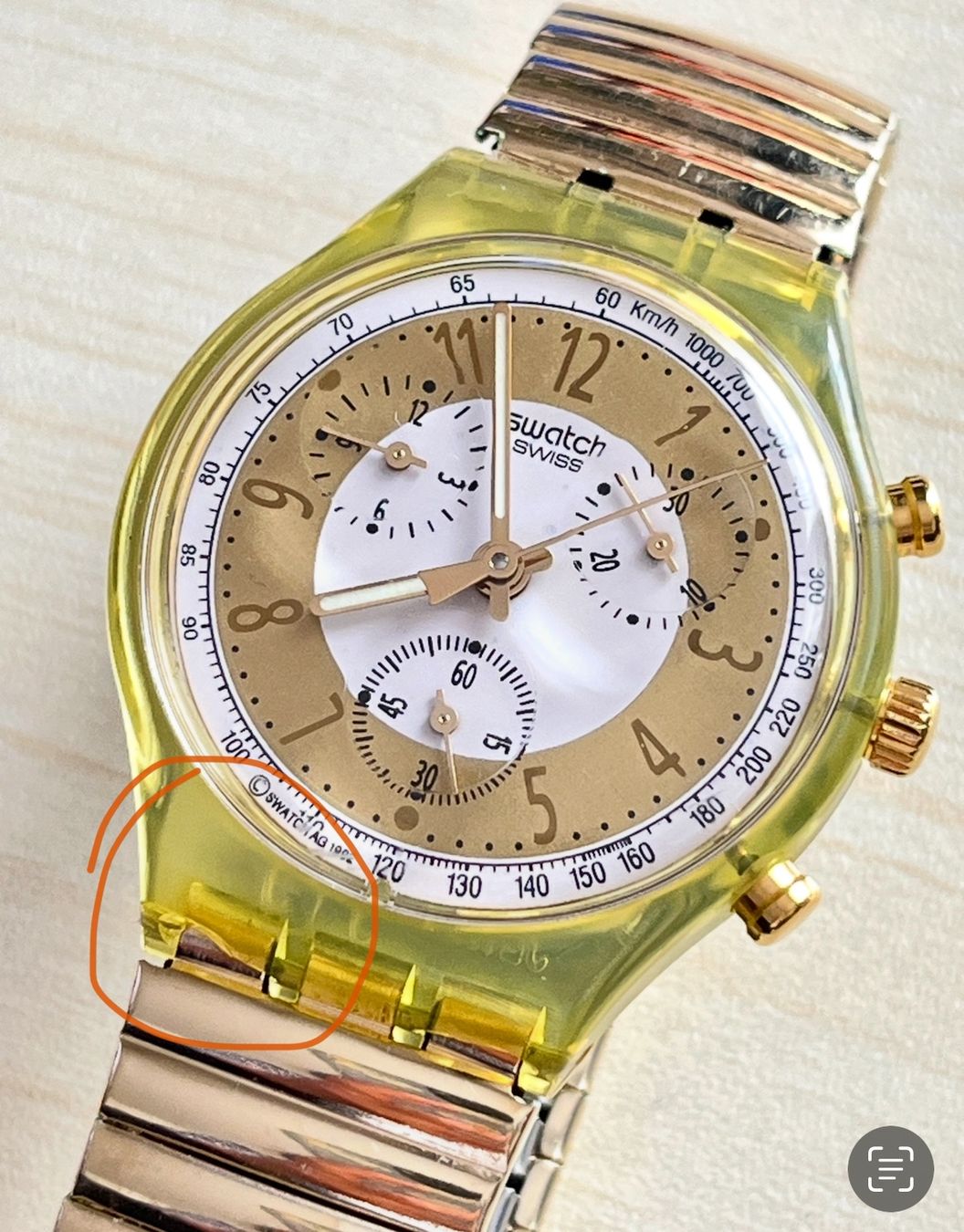 Swatch Orologi: Swatch Chronograph Uhr Goldig-Gelb – Usato da Grenchen venduto da chththl 2