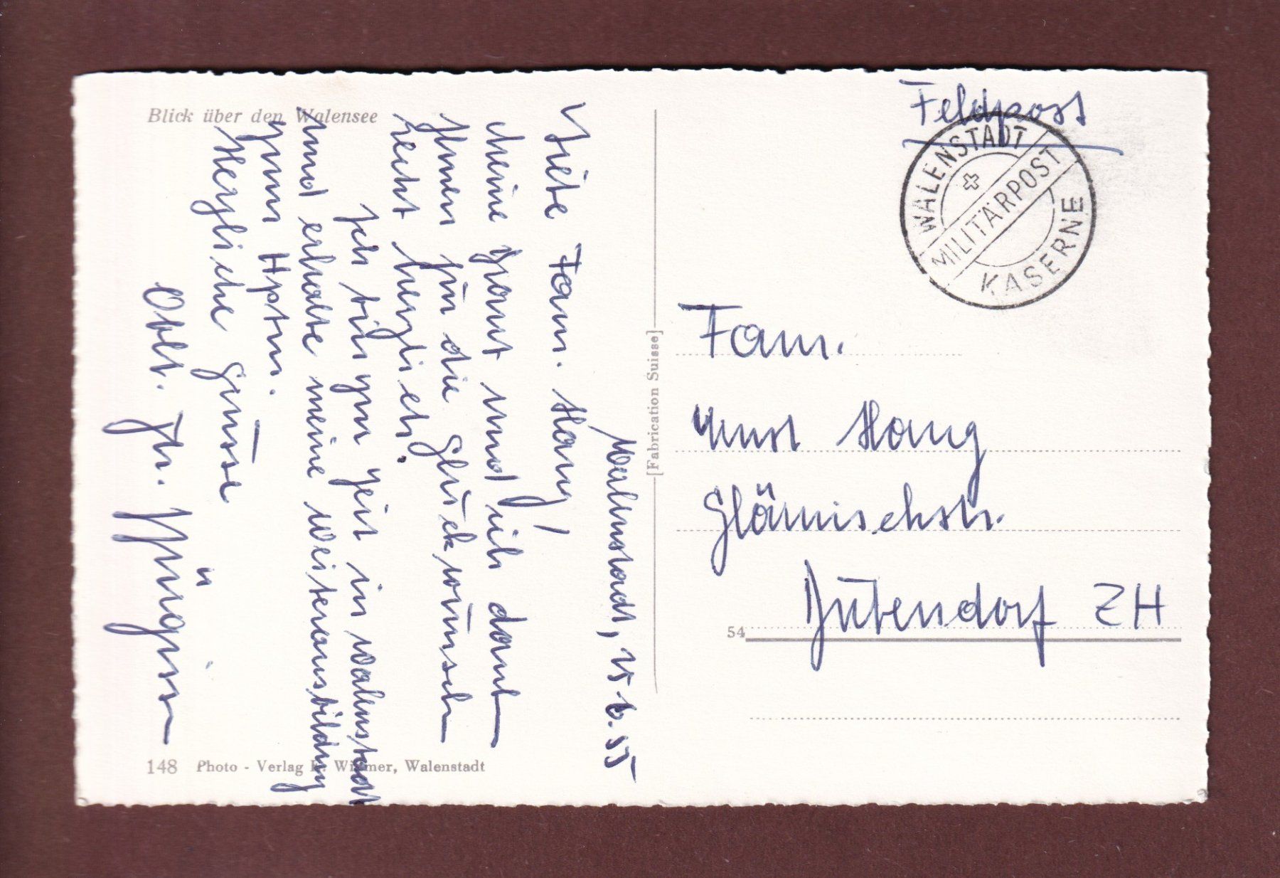 Cartoline postali: WALENSEE - 1955 Feldpost – Usato da Pully venduto da nicecards 1