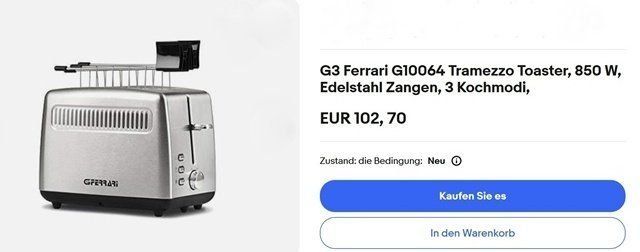 Elettrodomestici da cucina: Toaster G3 Ferrari Neu! – Nuovo e nell'imballaggio originale da Winterthur venduto da delfin1314