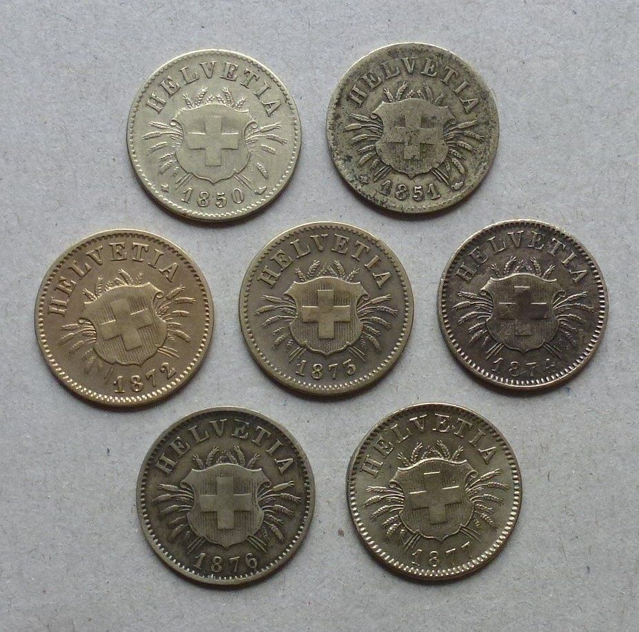 Tutti le monete: Lot ++ 5 Rappen ab 1850 bis 1877 – Usato da Walkringen venduto da Casablanca777