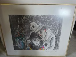 Original Farblithografie "Harlekin & Clown" (1985) 
