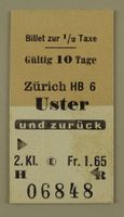 BILLET, FAHRKARTE ZÜRICH USTER 1957 2. KL.