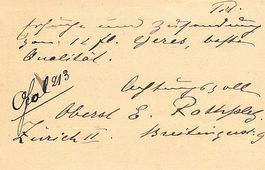 Oberst Emil Rothpletz 1824-1897 Autograph Postkarte Militär