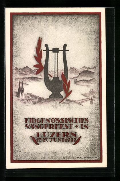 Cartoline postali: Luzern, 23. Eidg. Sängerfest 1922, Lyra – Usato da Berlin venduto da bartko-reher