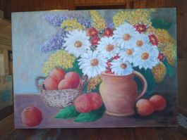 Ölgemälde Blumen und Fruechte auf Leinwand 55x40cm