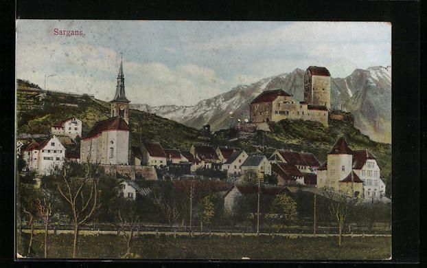 Cartoline postali: AK Sargans, Teilansicht mit Kirche, 1935 – Usato da Berlin venduto da bartko-reher