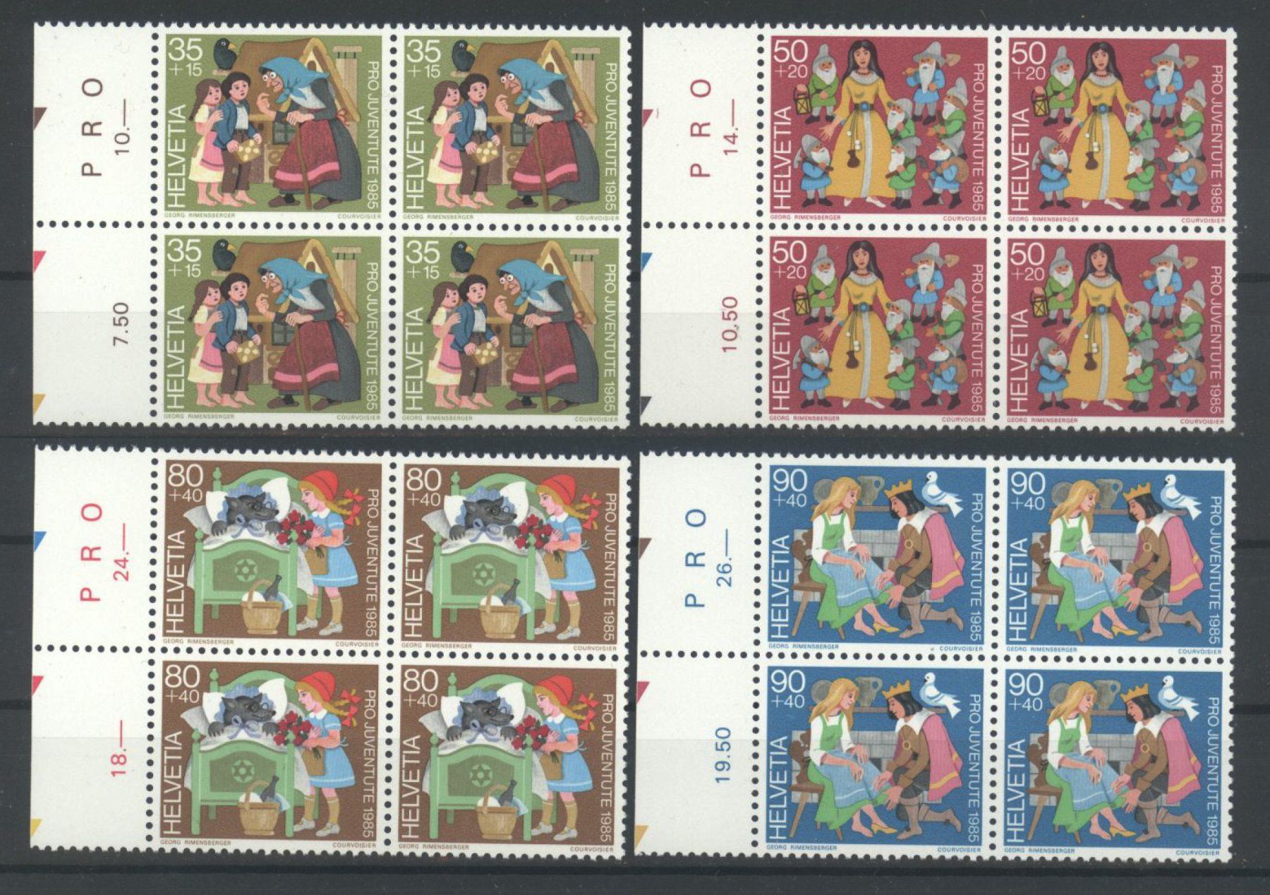 Alle Briefmarken: 1985, Pro Juventute, Viererblock ** – Gebraucht aus Willisau von Vollstempel