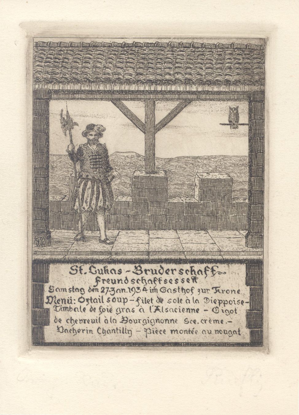 Cartoline: Menu / Speisekarte -St.Lukas-Bruderschaft - 1934 – Usato da Biel/Bienne venduto da 07helios032