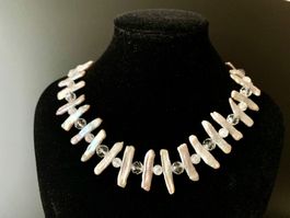 Keshi Perlen & Edelstein Halskette Sterling Silber
