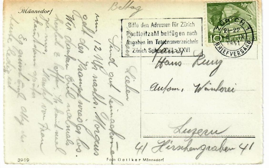 Cartes postales: Männedorf 1951 – D'occasion à Hochdorf par Ziegel-16 1