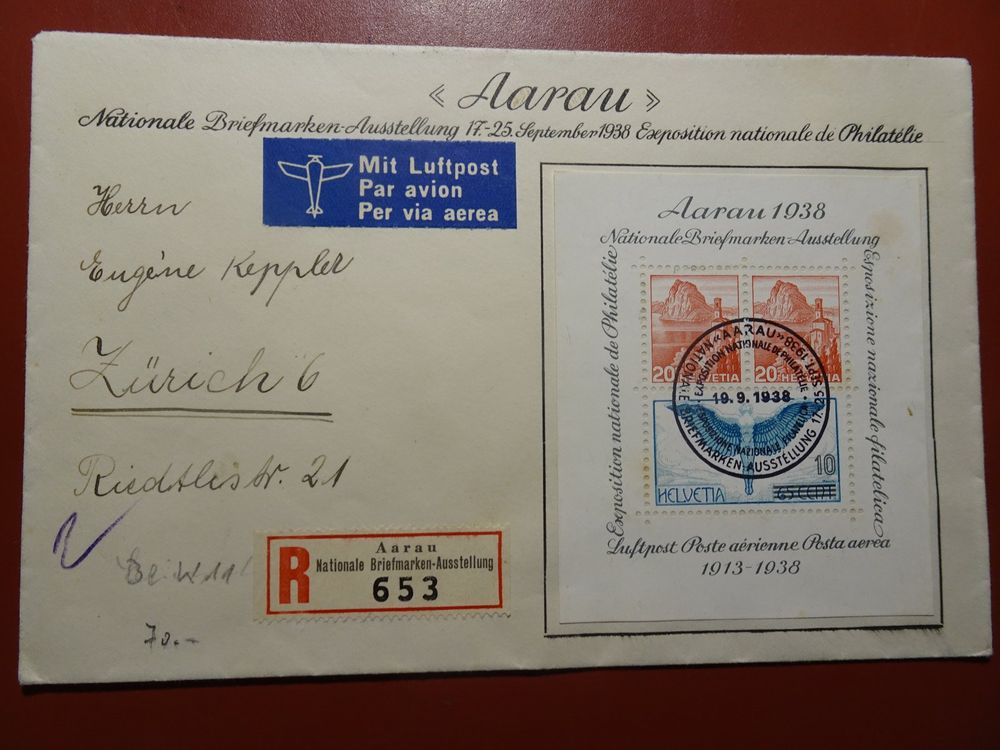 19.9.388., LUFTPOST AARAU BLOCK MIT VIGNETTE PHILATELIE | Kaufen auf ...