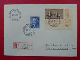 1943: W15: Ersttagsbrief BERN, Ausschnitt +rarer Vollstempel
