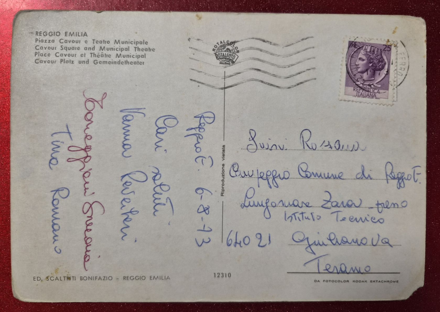 Ansichtskarten: Reggio Emilia Piazza Cavour e Teatro 1973 – Gebraucht aus Melchnau von Arthurius 1