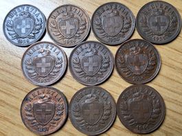 2 Rappen 1925/41 - Lot 10 Stück!