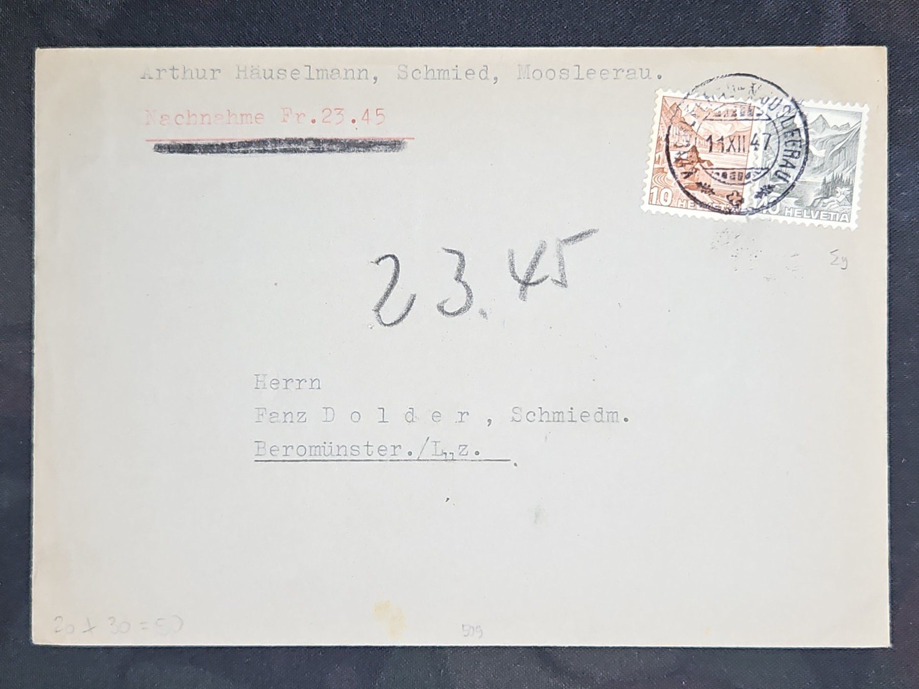 Tutti i francobolli: CL23 Enveloppe + Timbre Suisse 1947 – Usato da Cousset venduto da Patrick_Collections