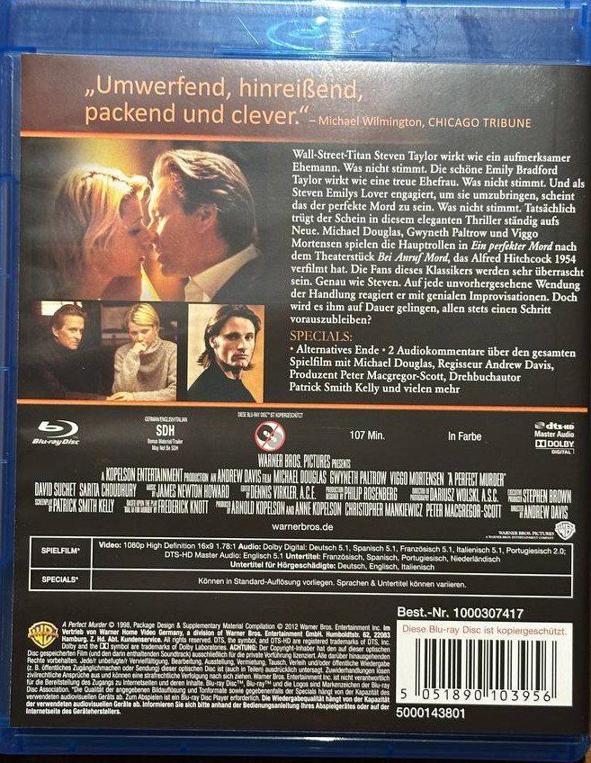 Tutti i DVDs: Blu-ray: Ein perfekter Mord, mit Michael Douglas, Top Zus... – Usato da Beringen venduto da Mantafisch1 1