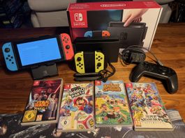 Nintendo Switch Konsole mit viel Zubehör und 4 Top Spiele !