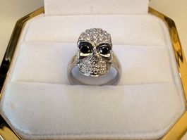 Totenkopf Ring Silber 925 Zirkonia Gr. 52