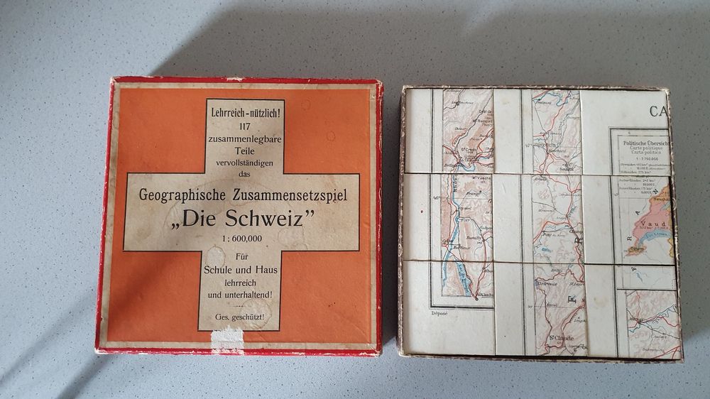Antikes Puzzle "Die Schweiz" ca.1906/Kümmerly & Frey, selten 1