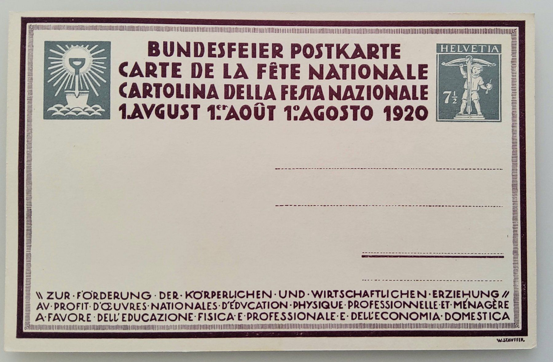 Tutti i francobolli: Bundesfeierpostkarte Nr.28 - 1920 - Le Labour – Nuovo (secondo la descrizione) da Buchrain venduto da mue_kru 1