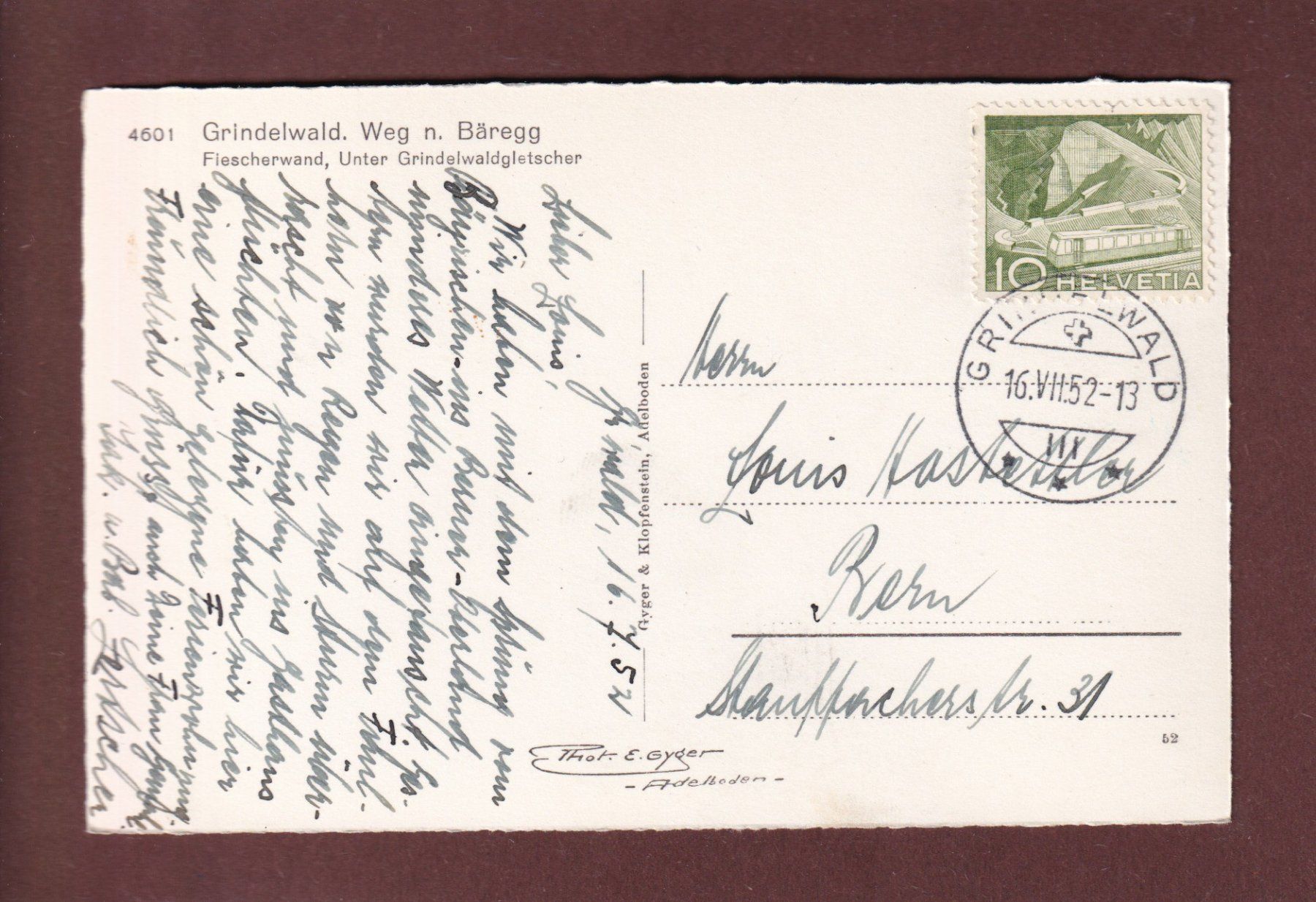 Cartoline postali: GRINDELWALD - Weg nach Bäregg - 1952 – Usato da Pully venduto da nicecards 1
