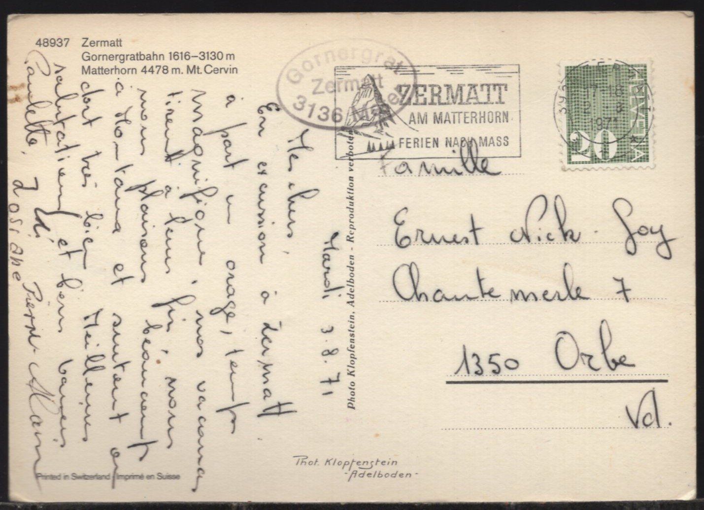 Cartoline postali: Zermatt  Gornergradbahn  /  Matterhorn – Usato da Aarau venduto da kufi44 1