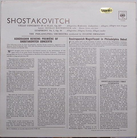 Schallplatten: Shostakovitch/Rostropovich/PO/Ormandy: Concerto For Cello LP – Neu (gemäss Beschreibung) aus Steinhausen von Vilivinili 1