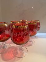 6er Set: Schöne rote Cognacgläser, Vintage Neu, Vergoldet