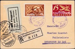 1924: R-Beleg von Lausanne-Estavayer-le-Lac, mit Nr. F3+F6