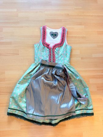 Wiesnkönig Dirndl grün floral mit Schürze Grösse 38 neu