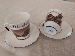 2 neue Tassen & Untertassen Imperial Porcelain St.Petersburg