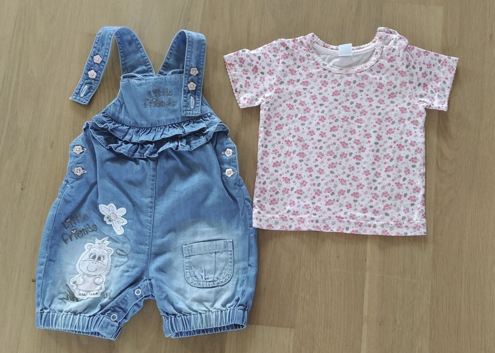 Blouses, T-shirts & Tops: Süsses Mädchen T-shirt & kurze Latzhosen, Gr. 74, sommerlich – D'occasion à Lufingen par Laudine_G