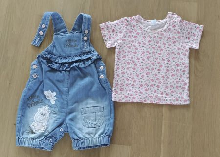 Mädchen Sommer-Set T-shirt & kurze Latzhosen, Gr. 74