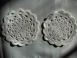 2er Set Vintage Häkeldeckchen weiss, ca. 10 cm Durchm.