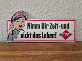 Emailschild Gasolin Zapfsäule Tankstelle Logo Emaille Schild