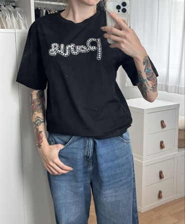 Schwarzes T-Shirt Damen „Paris“ Aufdruck