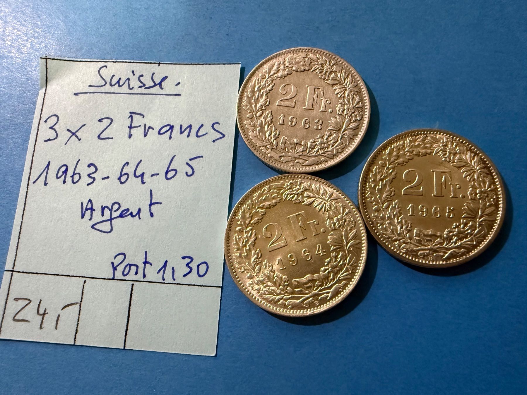 Tutti le monete: SUISSE : 3 X 2 FRANCS 1963-64-65- – Usato da genève venduto da GEnumist